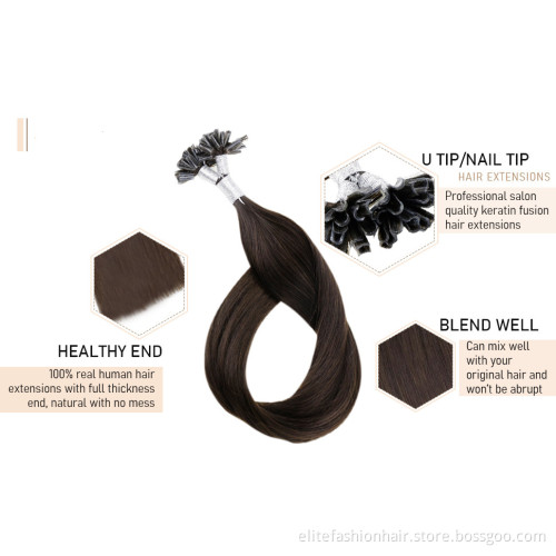 Hot sells popular sillky straight double drawn pre bonded Nail hair for woman Hot fusion Hair extension U tip Hair extensions